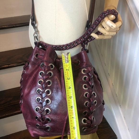 PATRICIA NASH Red Wine Woven Leather Crossbody Shoulder Bucket Bag w/ Grommets - Picture 14 of 17